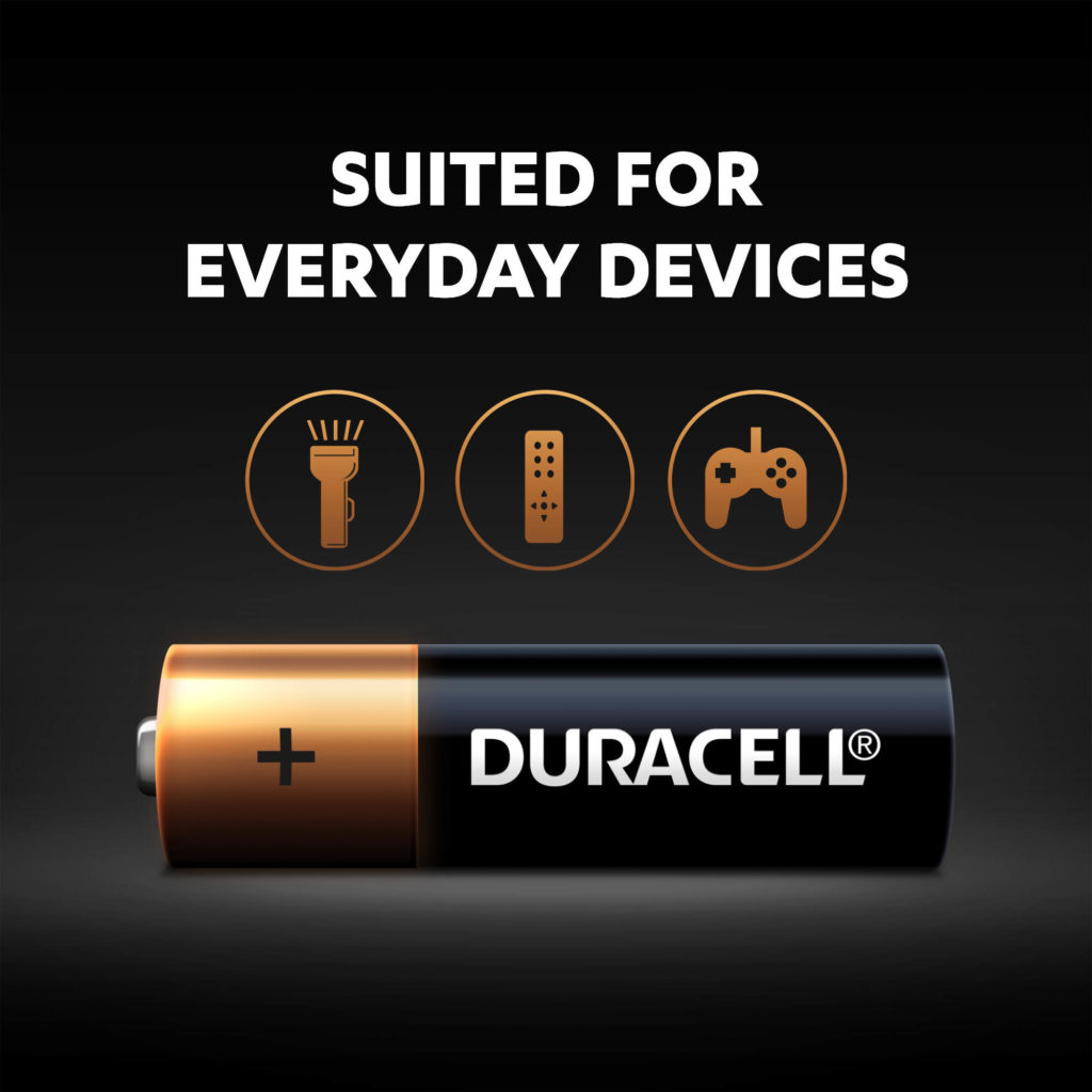 Duracell Alkaline AA sized Battery is suited for everyday devices