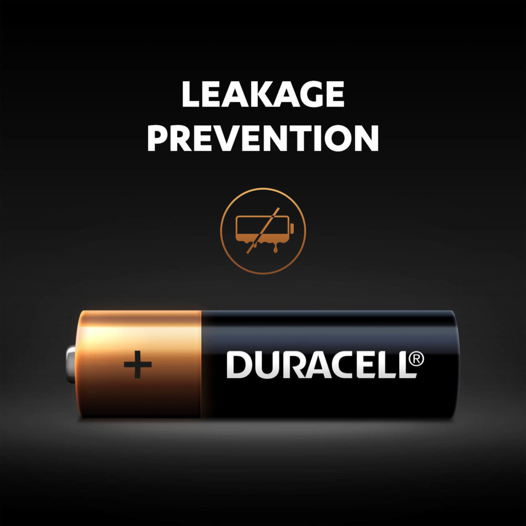 Duracell Alkaline Batteries leakage prevention feature illustrated