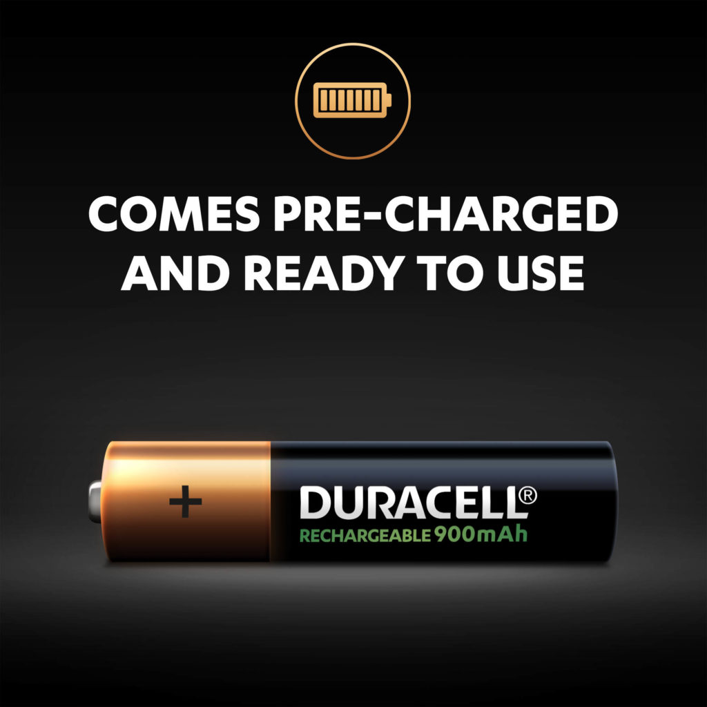 Duracell Rechargeable AAA sized 900mAh Batteries come pre-charged and ready to use