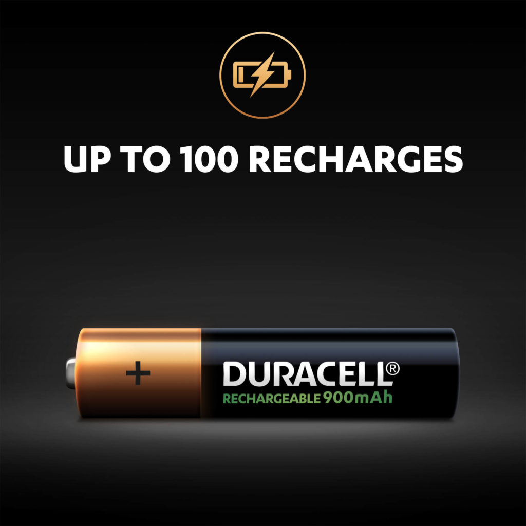 Duracell Rechargeable AAA batteries can be recharged up to 100 times